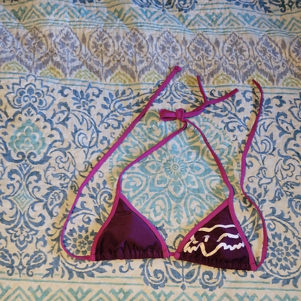 Purple Triangle Bikini Top with Pink Trim